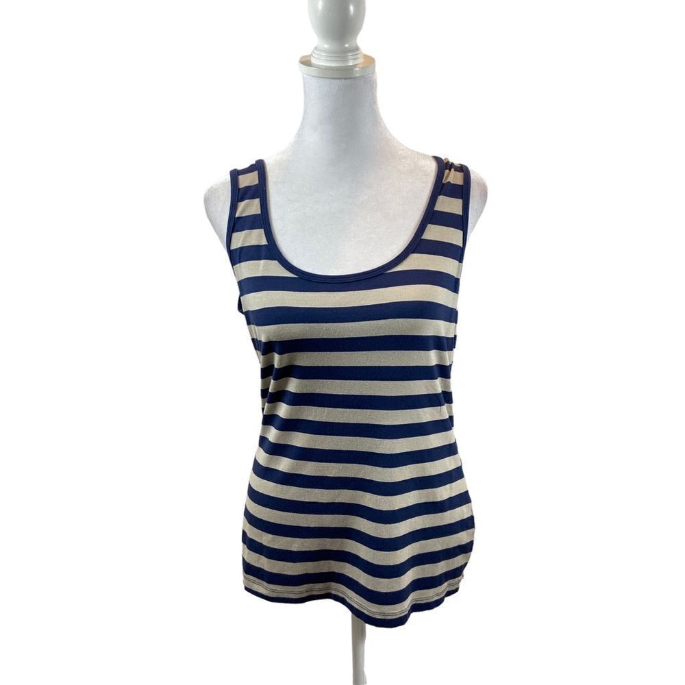 Ronen Chen Blue‎ and Taupe Striped Tank Top Size 2 XS